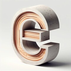 E letter shape created from concrete and wood. AI generated illustration