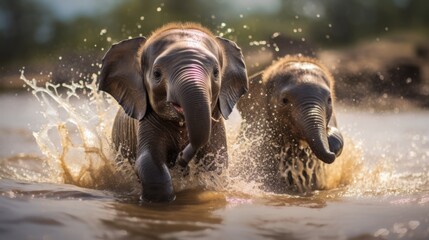 Young elephants in water