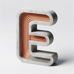 E letter shape created from concrete and wood. AI generated illustration