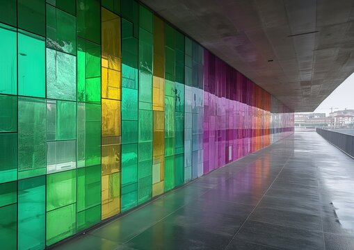 Edificio con impresionante corredor exterior, para el paseo de multitud de personas, cristalera de colores arm&oacute;nicos y tropicales, material concreto o cemento pulido, vidrio templado de seguridad