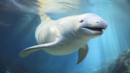 Beautiful rare white whale in the deep water