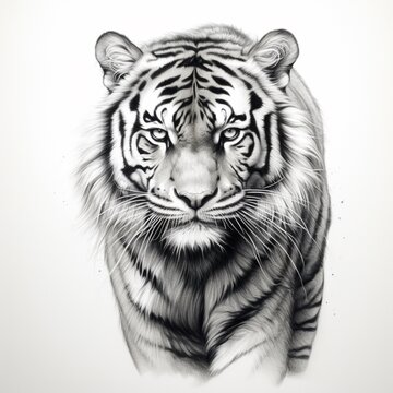 Pencil sketch nice royal bengal tiger image Generative AI