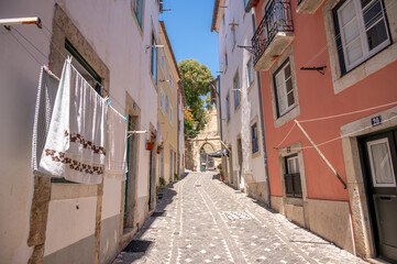 Beautiful old buildings and architecture in Lisbon's old city.