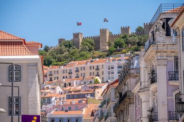 Beautiful Sao Jorge Castle and architecture in Lisbon's old city.