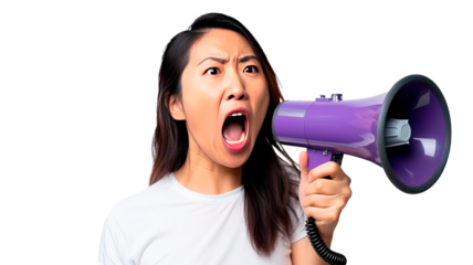 Asian woman demanding women's rights. Women's Day, 8 March.