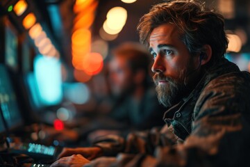 Obraz premium Male programmer at the computer in the office