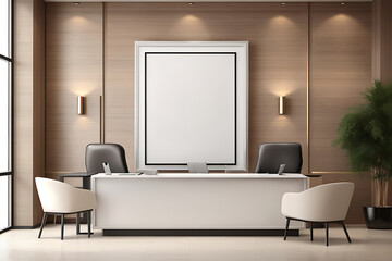corporate branding blank frame mockup with a modern business office reception background design.