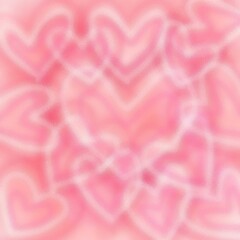 Fototapeta premium Pink background with overlapping hearts, spray paint and blur.