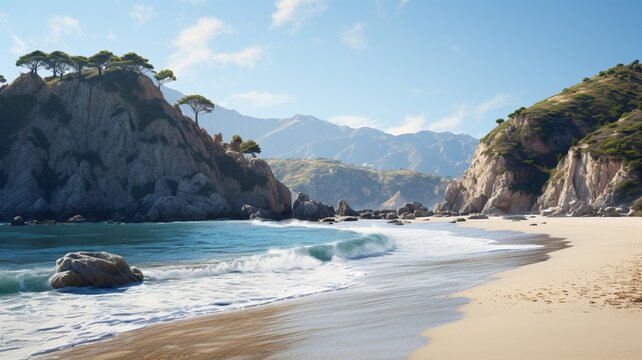 Coastal cliffs rising dramatically above a beach, creating a stunning natural backdrop -Generative Ai