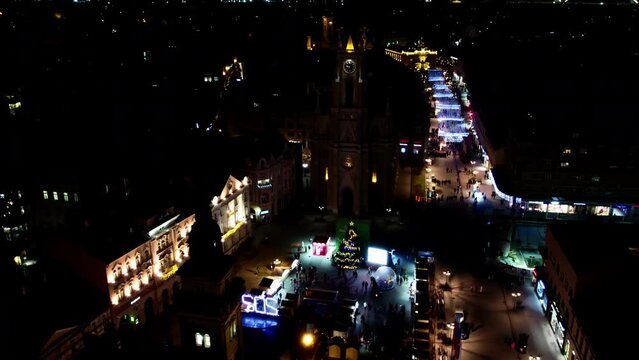City Square in the Beautiful Novi Sad, for the New Year in the night. Serbia. High quality photo