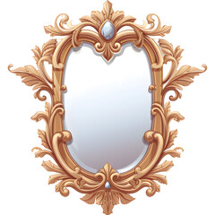 Decorative mirror with a unique frame isolated on white background, cartoon style, png
