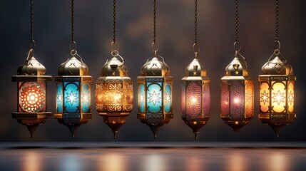 Ramadan Kareem celebration background illustration with arabic lanterns.