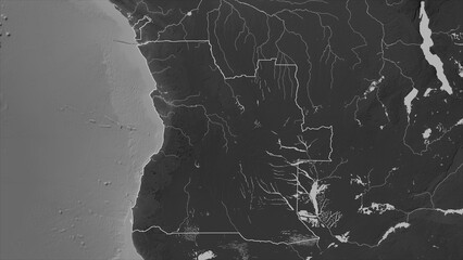 Angola outlined. Grayscale elevation map - obrazy, fototapety, plakaty