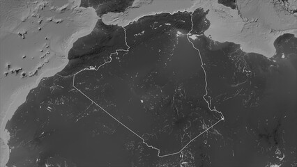 Algeria outlined. Grayscale elevation map © zelwanka
