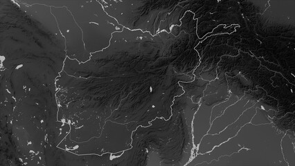 Afghanistan outlined. Grayscale elevation map © zelwanka