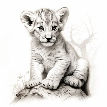 Pencil sketch nice lion cub image Generative AI
