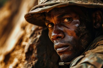 Brazilian soldier portrait close up. Modern soldier of Brazil realistic detailed photography texture