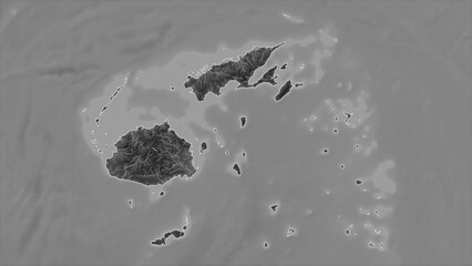 Fiji outlined. Grayscale elevation map