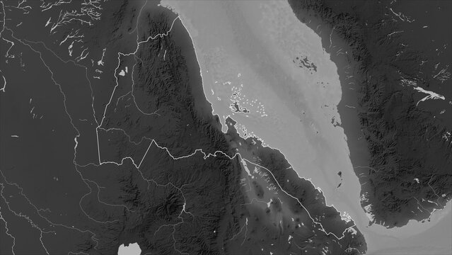 Eritrea outlined. Grayscale elevation map