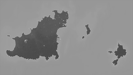 Guernsey outlined. Grayscale elevation map