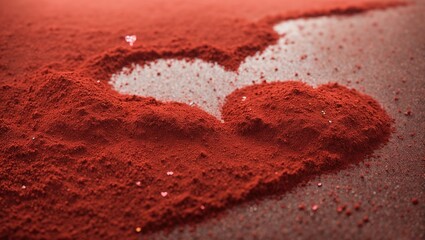 A colorful and distinctive heart shaped like red sand that is ideal for a romantic Valentine's Day event. The essence of romance and love will definitely be captured by this abstract background banner - obrazy, fototapety, plakaty