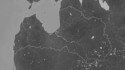 Latvia outlined. Grayscale elevation map - obrazy, fototapety, plakaty