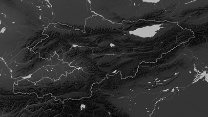 Kyrgyzstan outlined. Grayscale elevation map © zelwanka
