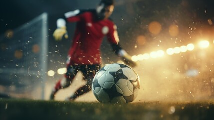 Football match at the stadium, the goalkeeper tries to catch a soccer ball, tournament and championship, football competitions - obrazy, fototapety, plakaty