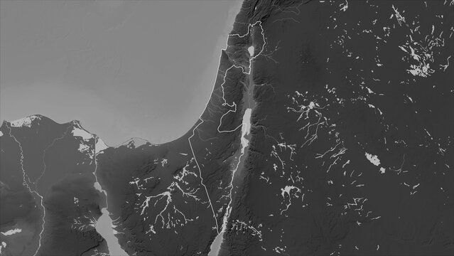 Israel outlined. Grayscale elevation map