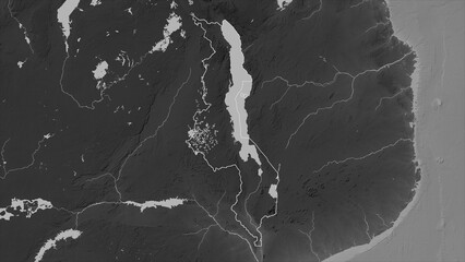 Malawi outlined. Grayscale elevation map © zelwanka