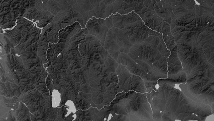 North Macedonia outlined. Grayscale elevation map - obrazy, fototapety, plakaty