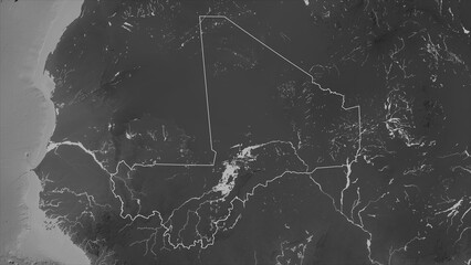 Mali outlined. Grayscale elevation map © zelwanka
