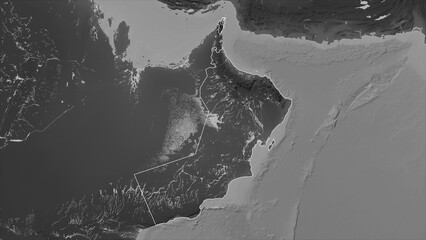 Oman outlined. Grayscale elevation map © zelwanka
