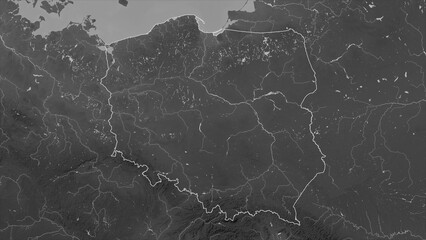 Poland outlined. Grayscale elevation map