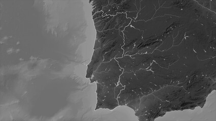 Portugal outlined. Grayscale elevation map - obrazy, fototapety, plakaty