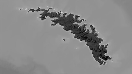 South Georgia - South Georgia and the South Sandwich Islands outlined. Grayscale elevation map © zelwanka