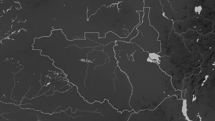 South Sudan outlined. Grayscale elevation map © zelwanka