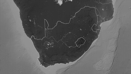 South Africa outlined. Grayscale elevation map © zelwanka