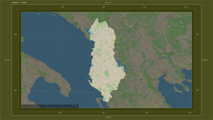 Albania composition. OSM Topographic standard style map