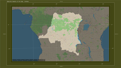 Democratic Republic of the Congo composition. OSM Topographic standard style map