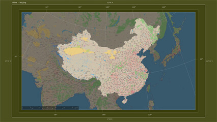 China composition. OSM Topographic standard style map