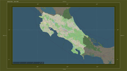 Costa Rica composition. OSM Topographic standard style map