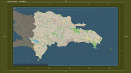 Dominican Republic composition. OSM Topographic standard style map