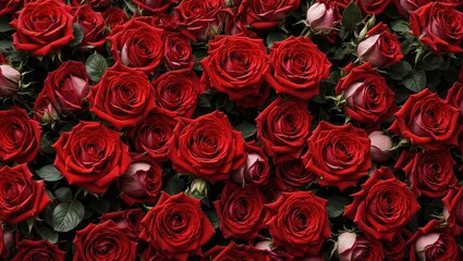 A stunning wallpaper featuring a top-down view of a vibrant and diverse array of fresh red roses, creating a visually striking and unique pattern