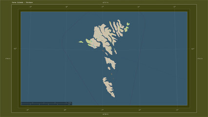 Faroe Islands composition. OSM Topographic standard style map