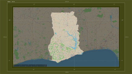 Ghana composition. OSM Topographic standard style map