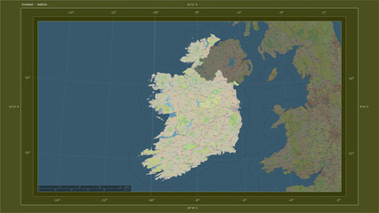 Ireland composition. OSM Topographic standard style map