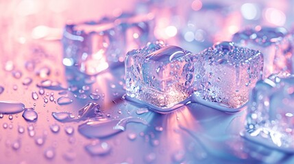 Ice cubes background banner with water drops