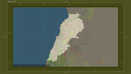 Lebanon composition. OSM Topographic standard style map
