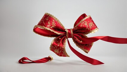 The simplicity and sharpness of the design are contrasted with a vivid red ribbon and bow that are expertly tied with glittering gold thread.